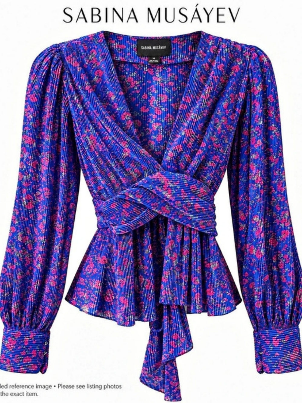 Sabina Musayev Top Floral Pleated Blouse Blue & Pink XS 💙